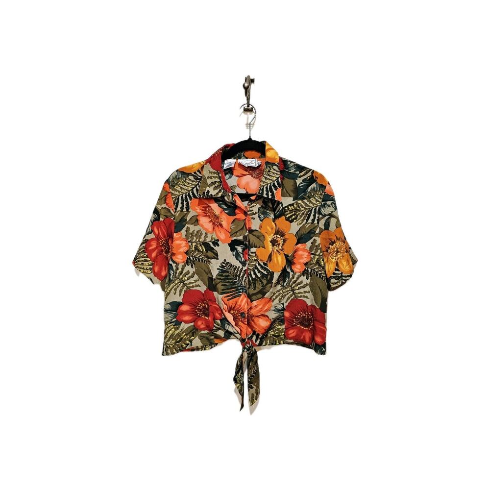 Kathy Che Hawaiian Shirt Crop w/ Tie Women's Size 14 Tropical Beach Vacation - Picture 5 of 5